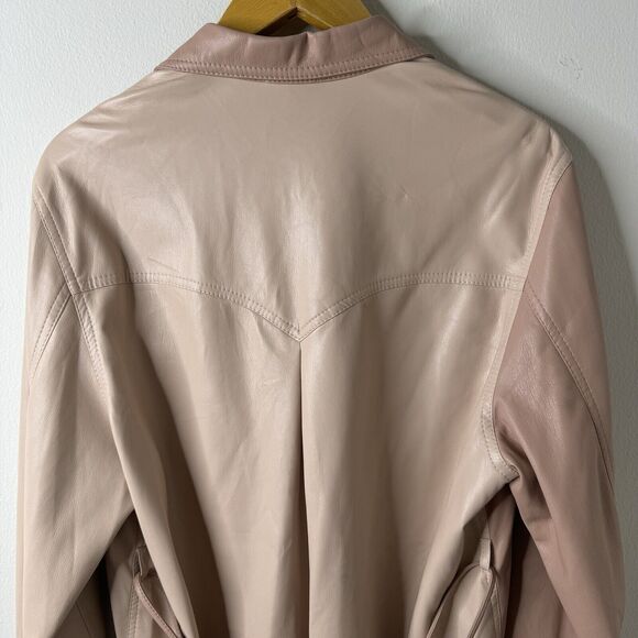 Nanushka Eddy Two-Tone Vegan Leather Shirt Shacket Jacket in Blush Belt Sz M - Picture 9 of 11